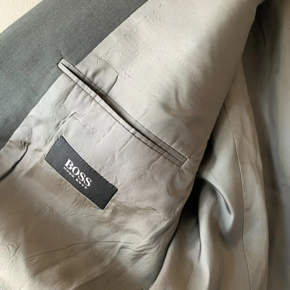 Hugo Boss Sport Coat Men 46L Wool Blazer Einstein Sigma Greenish Gray Union Made
